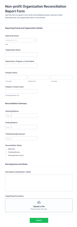 Non Profit Organization Reconciliation Report Form Template