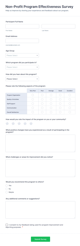 Non Profit Program Effectiveness Survey Form Template