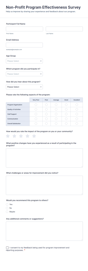 Non Profit Program Effectiveness Survey Form Template