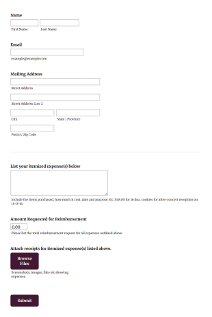 Non Profit Reimbursement Request Form Template