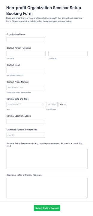 Non Profit Seminar Setup Booking Form Template