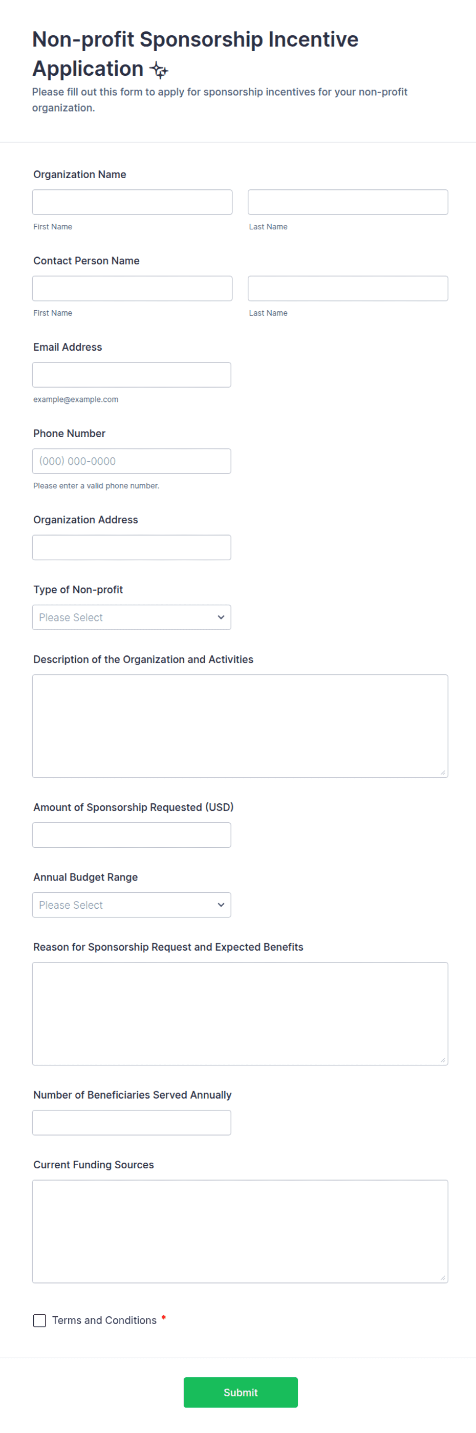 Non-profit Sponsorship Incentive Application Form Template | Jotform