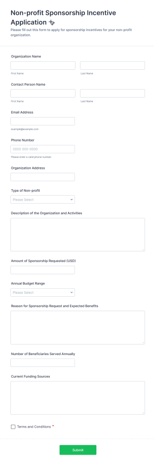 Non Profit Sponsorship Incentive Application ✨ Form Template