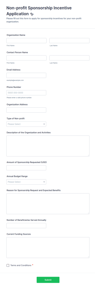Non Profit Sponsorship Incentive Application ✨ Form Template
