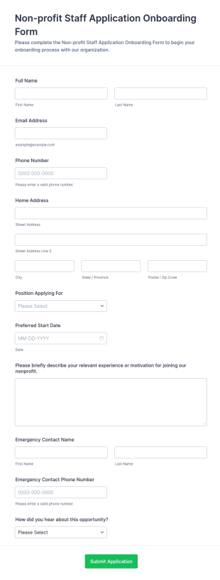 Non Profit Staff Application Onboarding Form Template