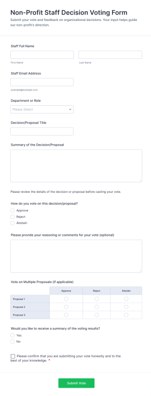 Non Profit Staff Decision Voting Form Template