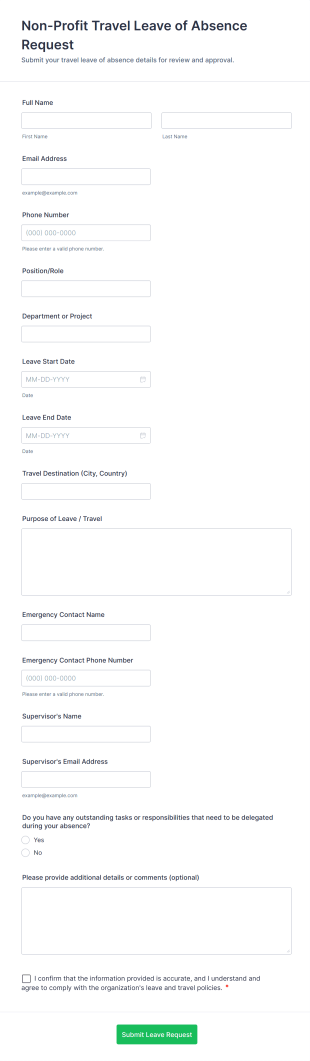 Non Profit Travel Leave Of Absence Request Form Template
