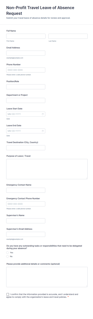 Non Profit Travel Leave Of Absence Request Form Template