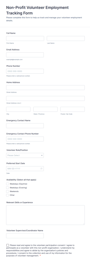 Non Profit Volunteer Employment Tracking Form Template