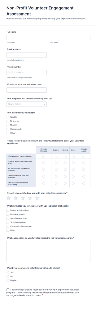 Nonprofit Volunteer Engagement Assessment Form Template