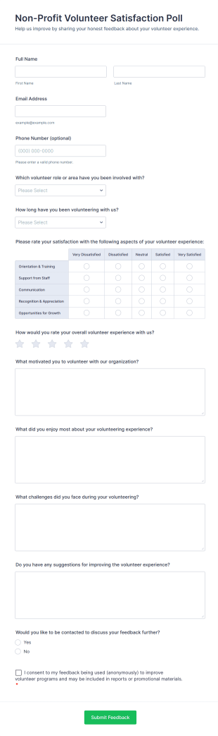 Non Profit Volunteer Satisfaction Poll Form Template