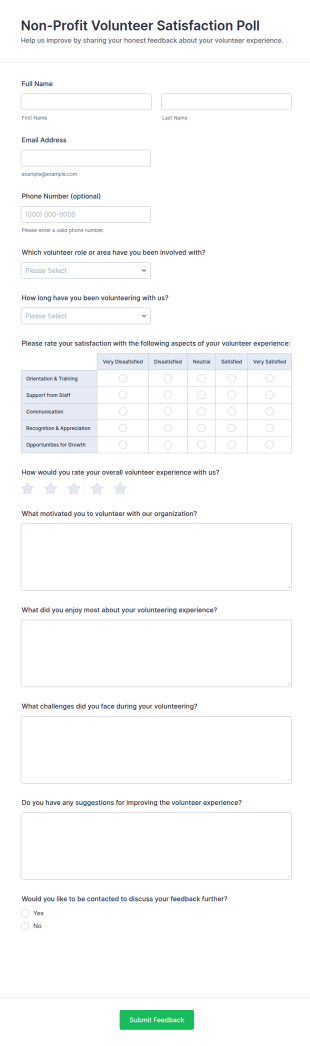 Non Profit Volunteer Satisfaction Poll Form Template
