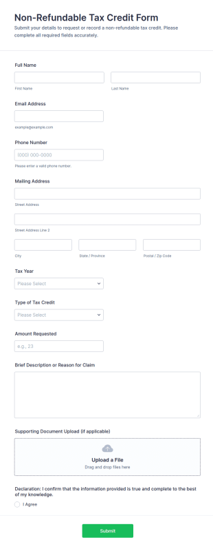 Non Refundable Tax Credit Form Template