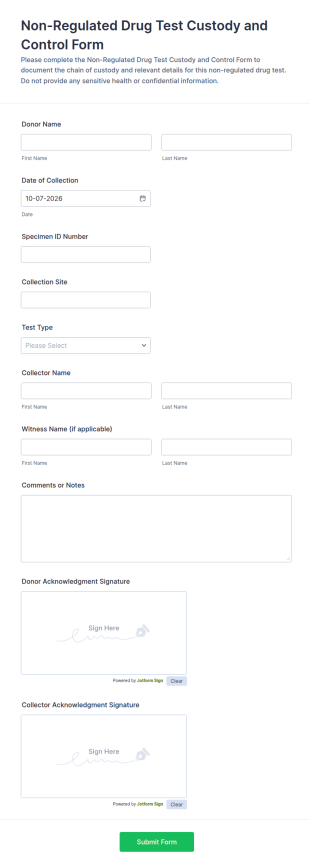 Non Regulated Drug Test Custody And Control Form Template
