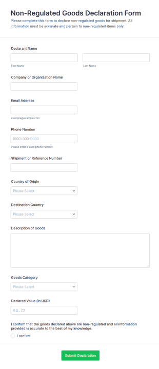 Non Regulated Goods Declaration Form Template