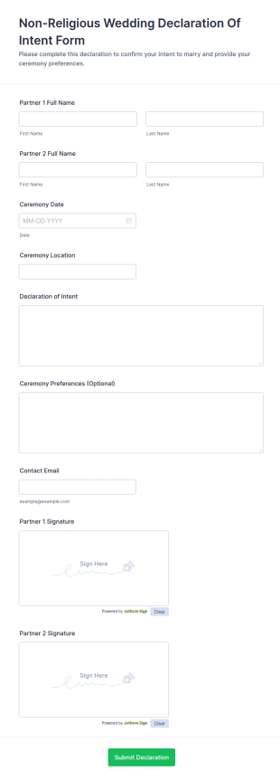 Non Religious Wedding Declaration Of Intent Form Template