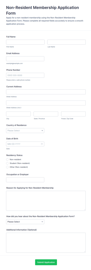 Non Resident Membership Application Form Template