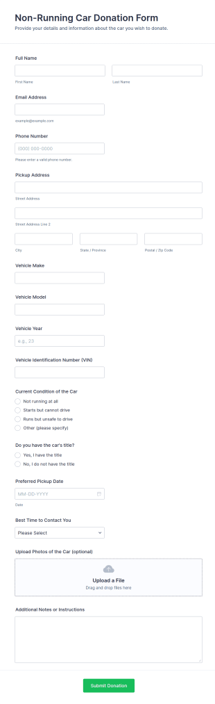 Non Running Car Donation Form Template
