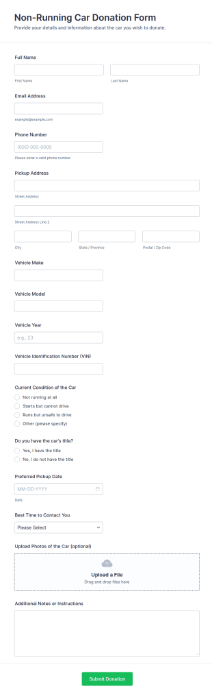 Non Running Car Donation Form Template