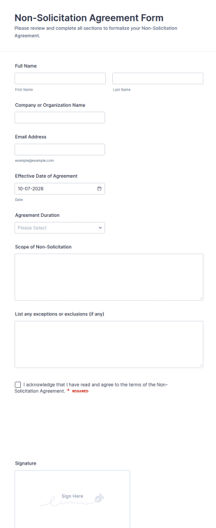 Non Solicitation Agreement Form Template
