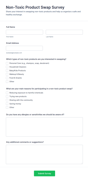Non Toxic Product Swap Survey Form Template