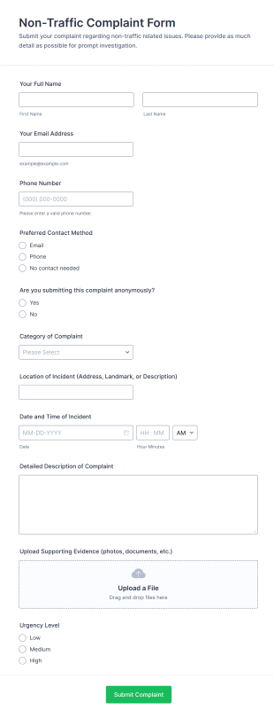 Non Traffic Complaint Form Template