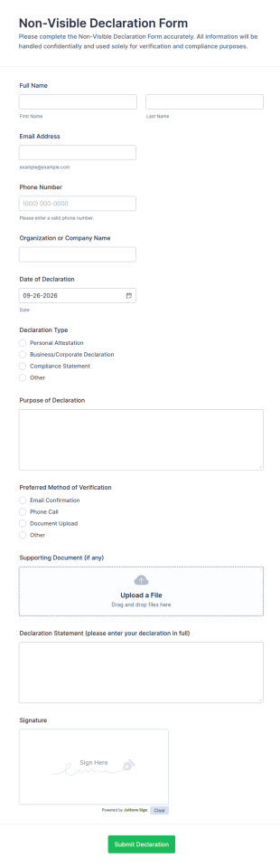 Non Visible Declaration Form Template