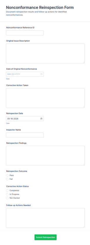 Nonconformance Reinspection Form Template