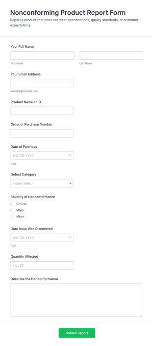 Nonconforming Product Report Form Template
