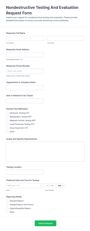 Nondestructive Testing And Evaluation Request Form Template