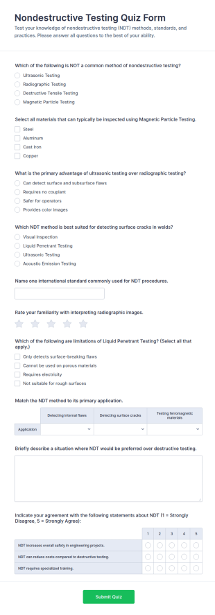 Nondestructive Testing Quiz Form Template