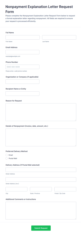 Nonpayment Explanation Letter Request Form Template