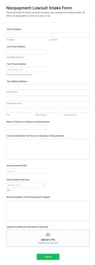 Nonpayment Lawsuit Intake Form Template