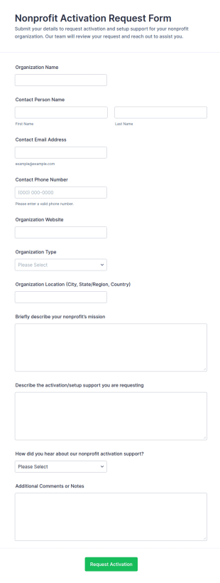 Nonprofit Activation Request Form Template