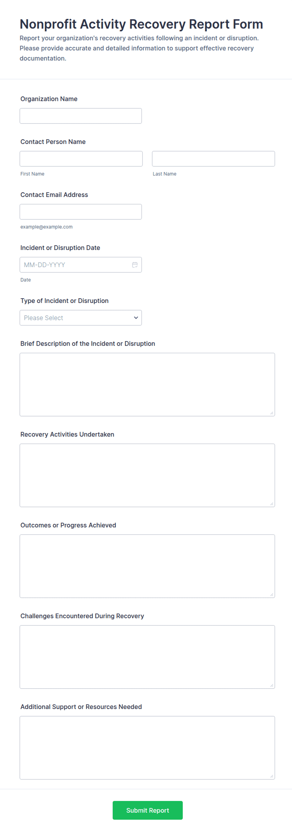 Nonprofit Activity Recovery Report Form Template | Jotform