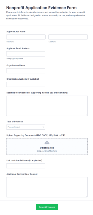 Nonprofit Application Evidence Form Template