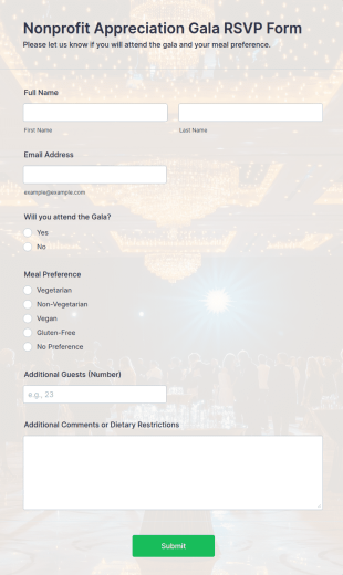 Nonprofit Appreciation Gala RSVP Form Template