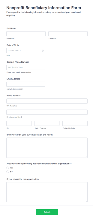 Nonprofit Beneficiary Information Form Template