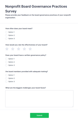 Nonprofit Board Governance Practices Survey Form Template