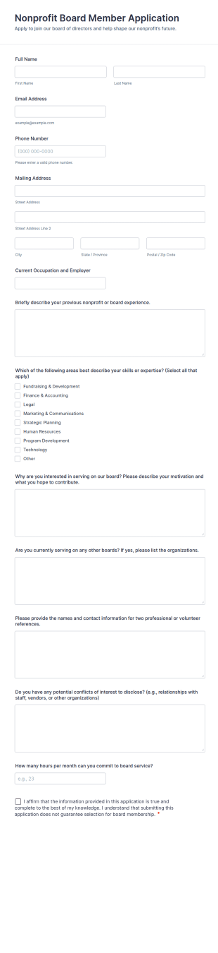 Nonprofit Board Member Application Form Template