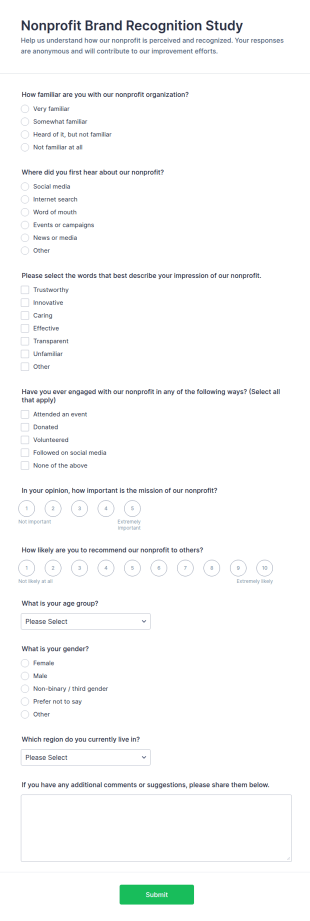 Nonprofit Brand Recognition Study Form Template