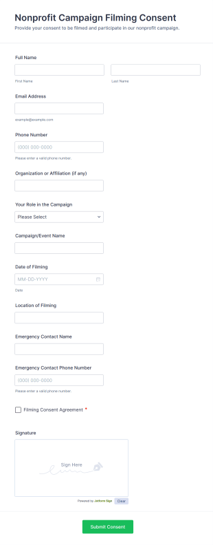 Nonprofit Campaign Filming Consent Form Template