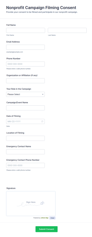Nonprofit Campaign Filming Consent Form Template