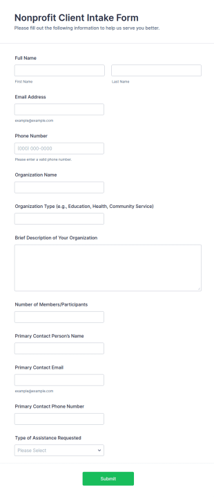Nonprofit Client Intake Form Template