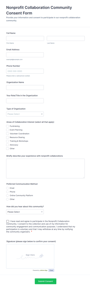 Nonprofit Collaboration Community Consent Form Template