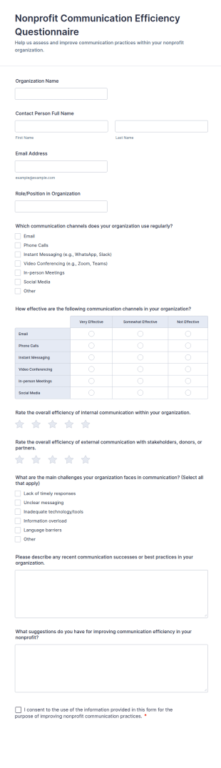 Nonprofit Communication Efficiency Questionnaire Form Template