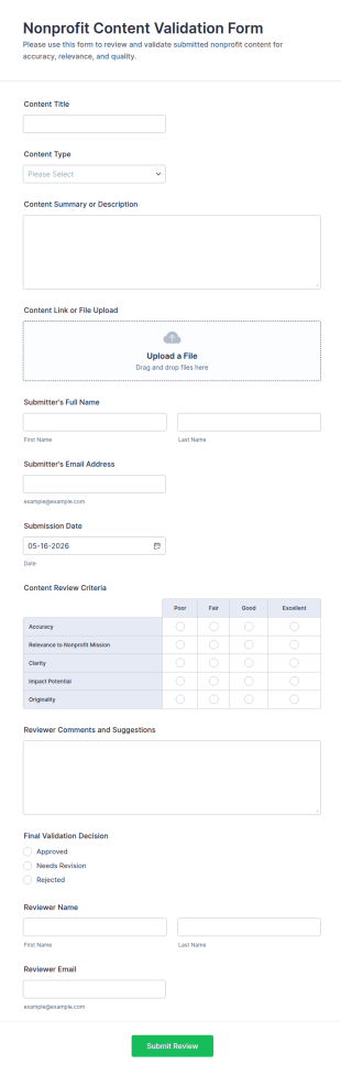 Nonprofit Content Validation Form Template