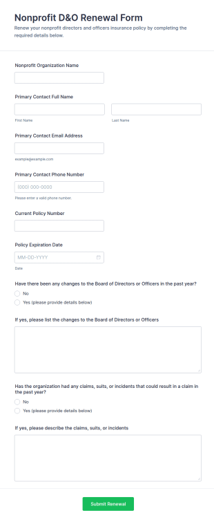 Nonprofit D&O Renewal Form Template