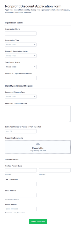 Nonprofit Discount Application Form Template