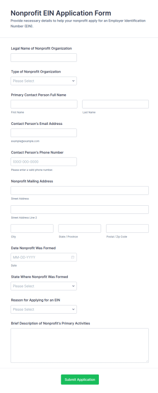 Nonprofit EIN Application Form Template